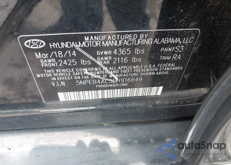2014 Hyundai Sonata Gls из США, поврежденный, VIN 5NPEB4AC5EH916649